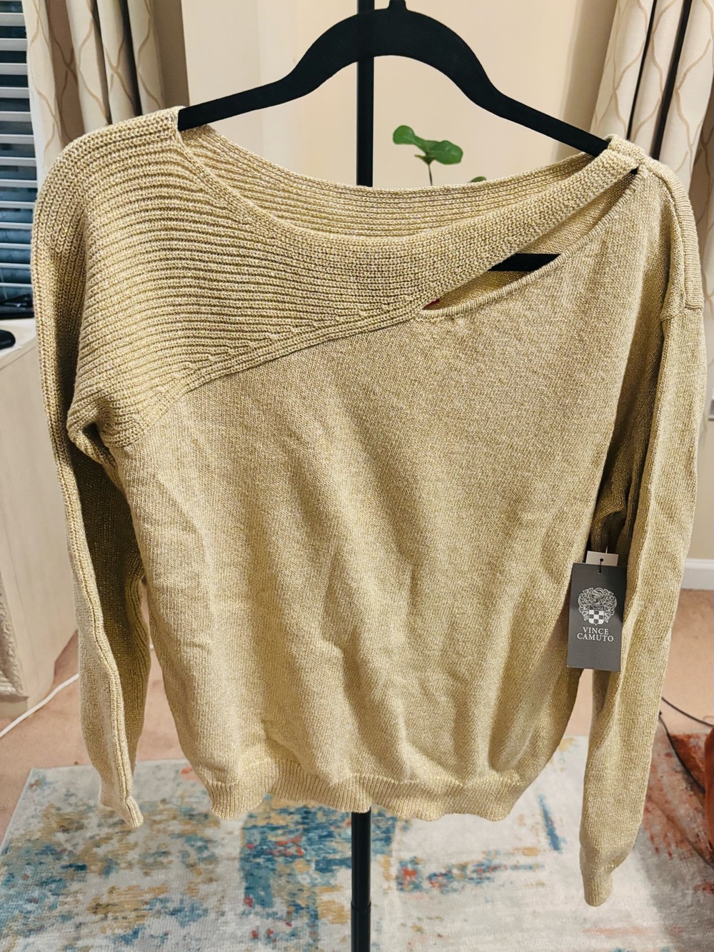 Vince Camuto Metallic Gold Asymmetrical Knit Sweater